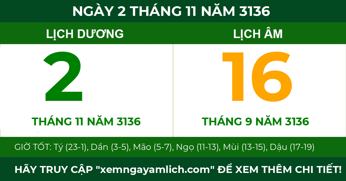 lịch âm ngày 2 tháng 11 năm 3136