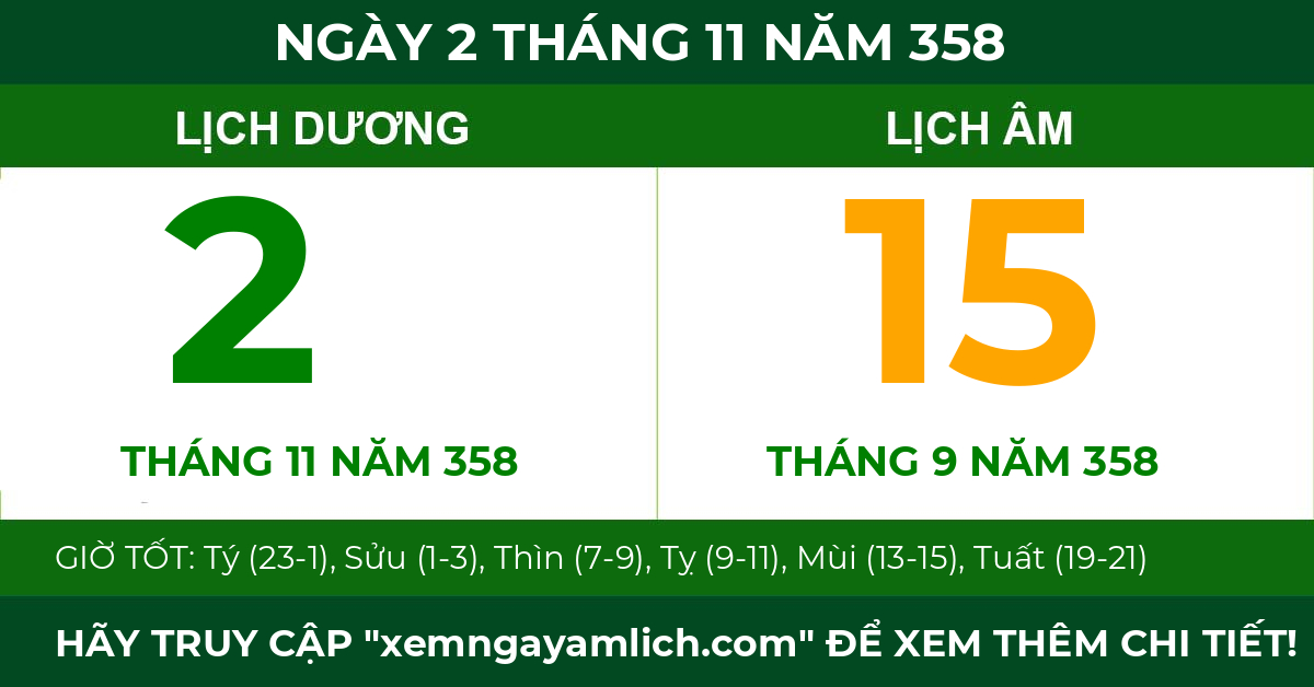 lịch âm ngày 2 tháng 11 năm 358