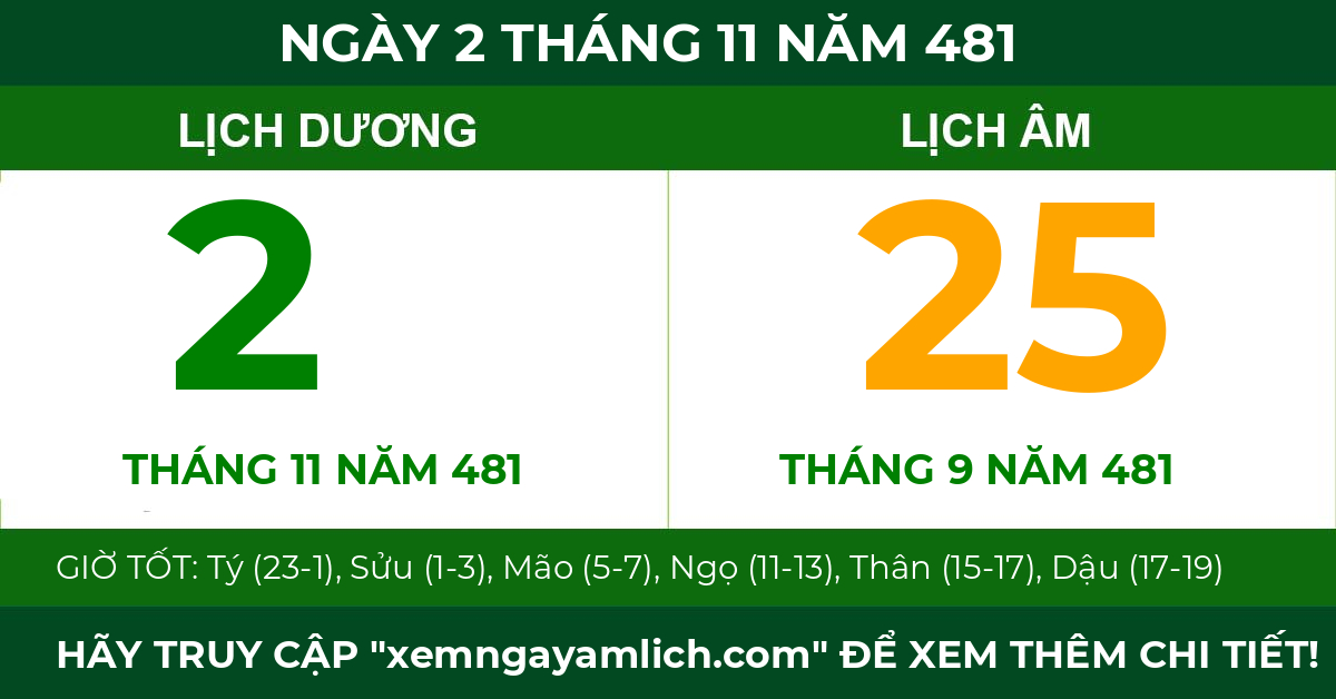 lịch âm ngày 2 tháng 11 năm 481