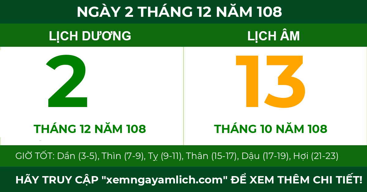 lịch âm ngày 2 tháng 12 năm 108