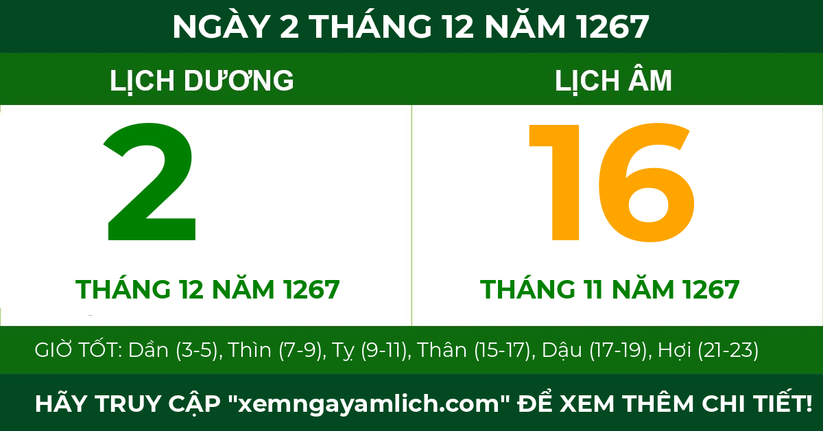 lịch âm ngày 2 tháng 12 năm 1267