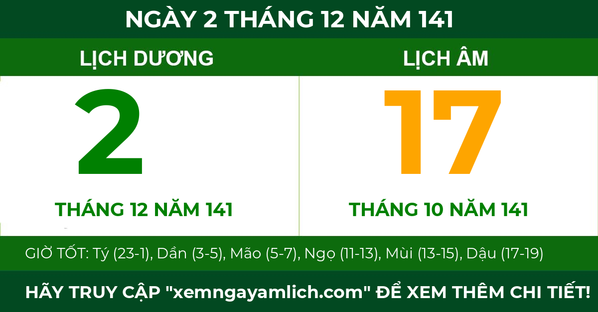 lịch âm ngày 2 tháng 12 năm 141
