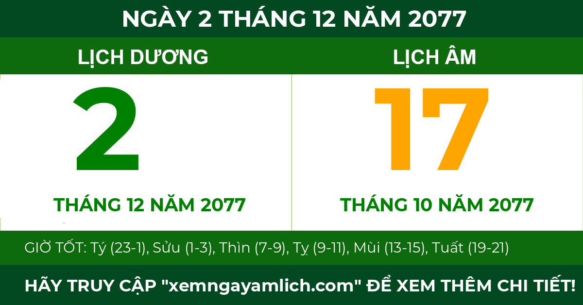 lịch âm ngày 2 tháng 12 năm 2077