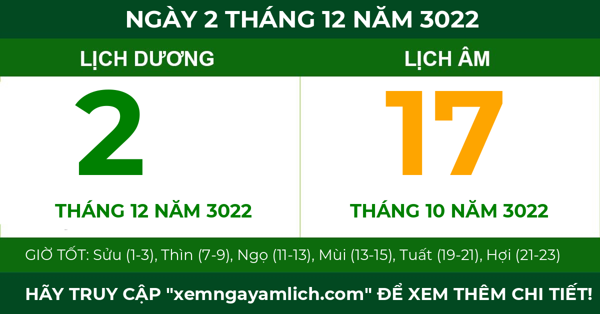 lịch âm ngày 2 tháng 12 năm 3022