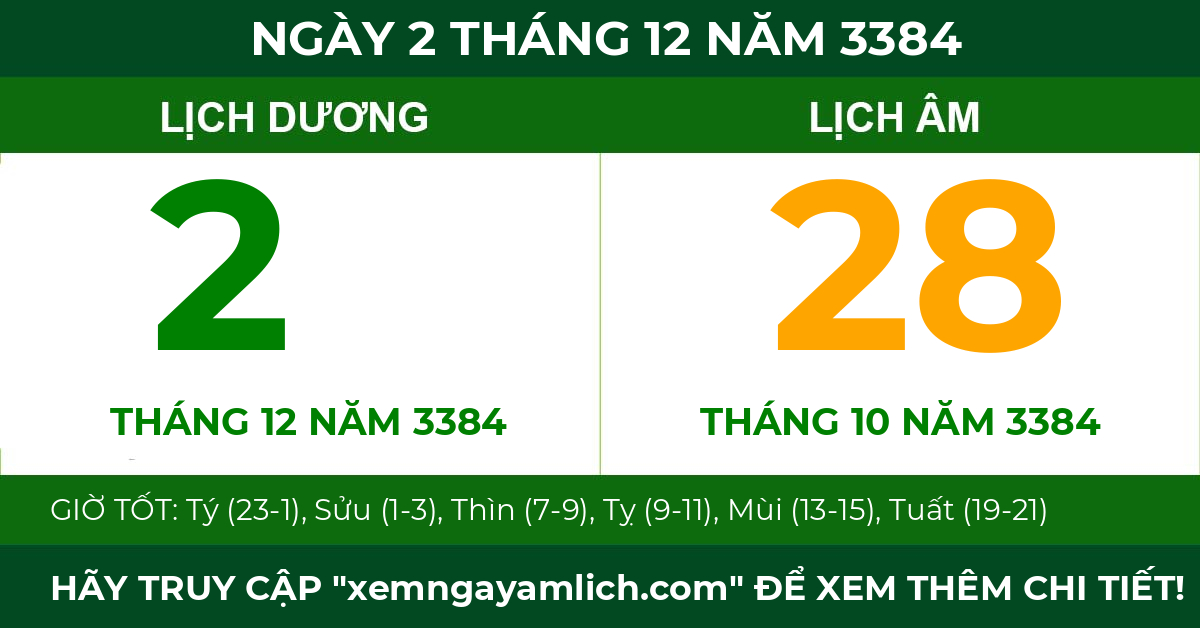 lịch âm ngày 2 tháng 12 năm 3384