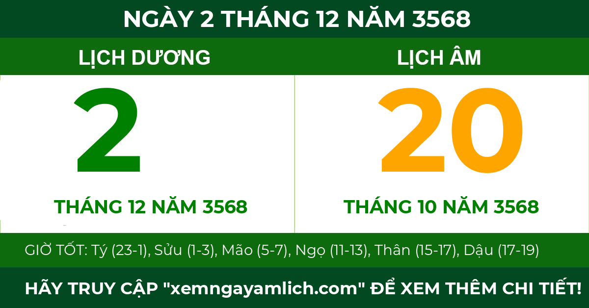 lịch âm ngày 2 tháng 12 năm 3568