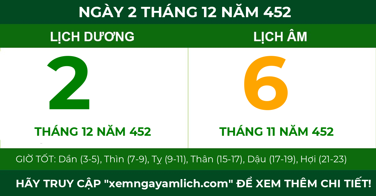 lịch âm ngày 2 tháng 12 năm 452