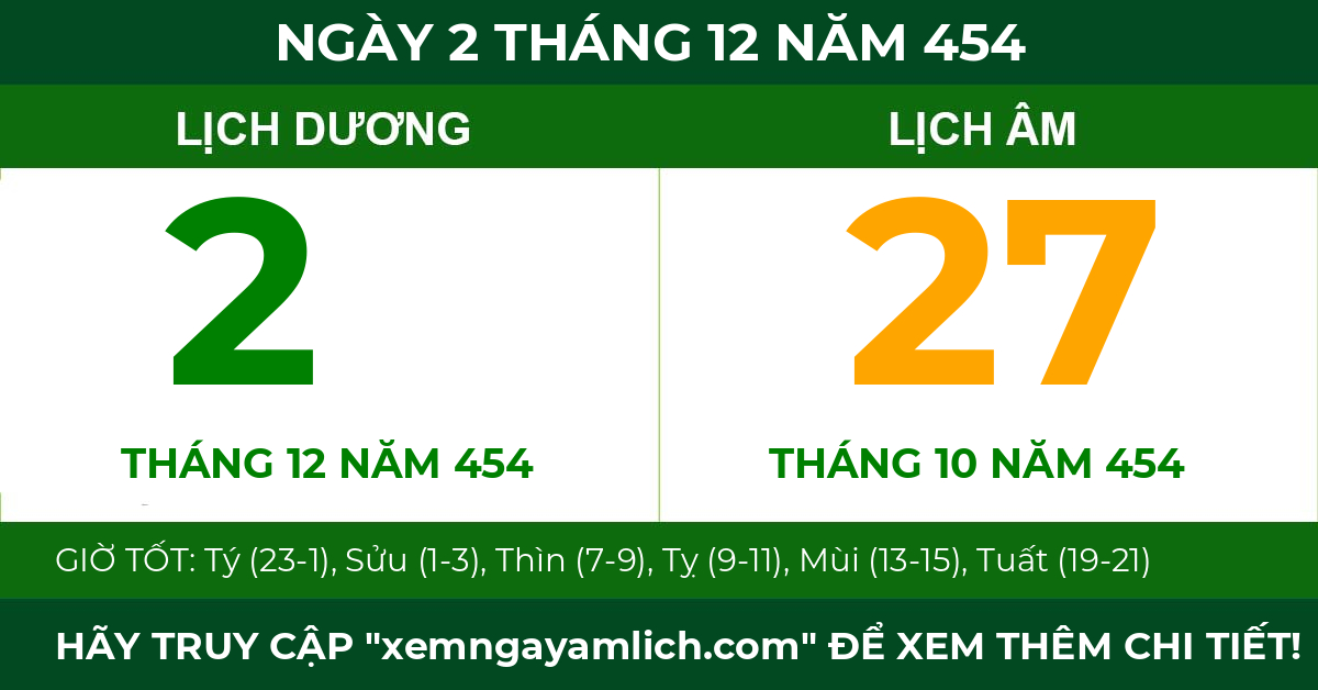 lịch âm ngày 2 tháng 12 năm 454