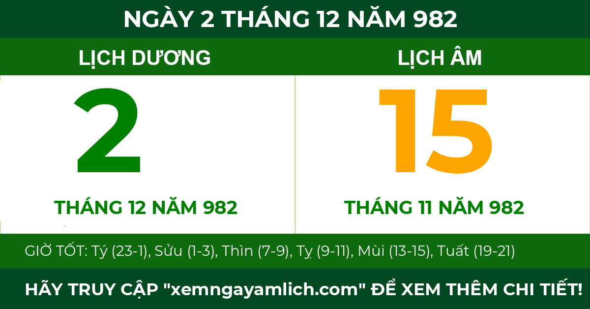 lịch âm ngày 2 tháng 12 năm 982