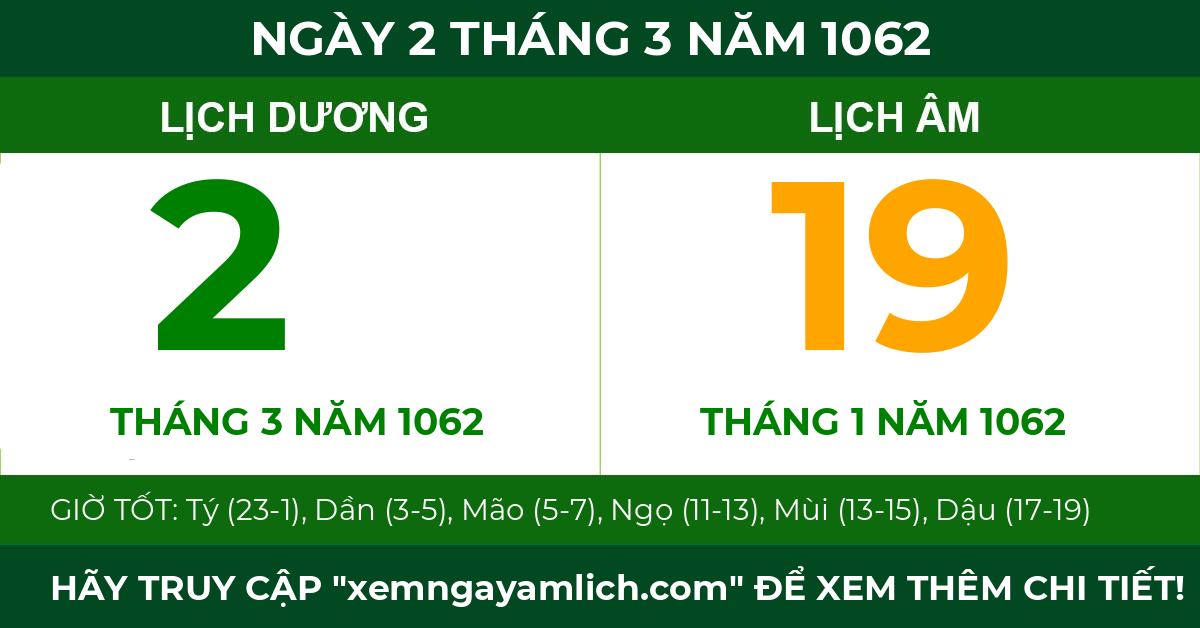 lịch âm ngày 2 tháng 3 năm 1062