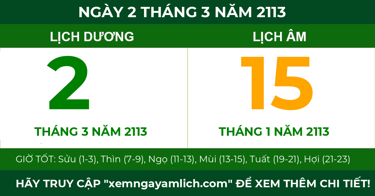 lịch âm ngày 2 tháng 3 năm 2113