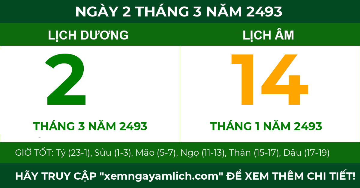 lịch âm ngày 2 tháng 3 năm 2493