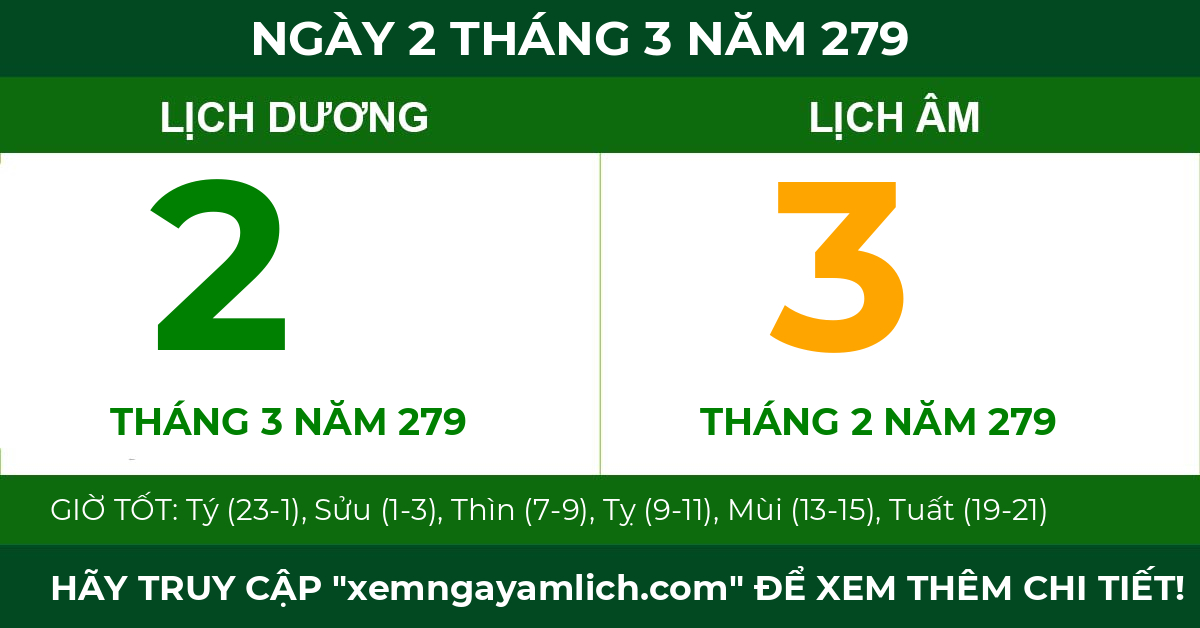 lịch âm ngày 2 tháng 3 năm 279