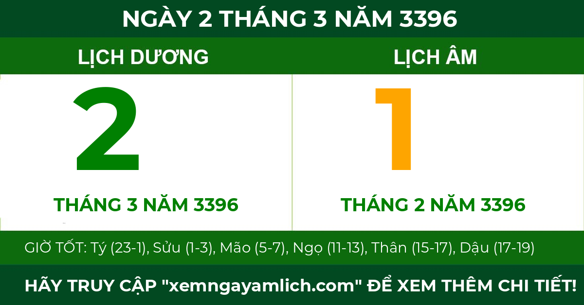 lịch âm ngày 2 tháng 3 năm 3396