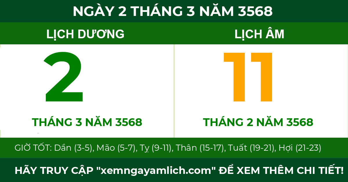 lịch âm ngày 2 tháng 3 năm 3568
