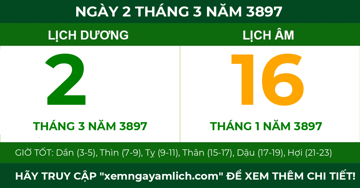 lịch âm ngày 2 tháng 3 năm 3897