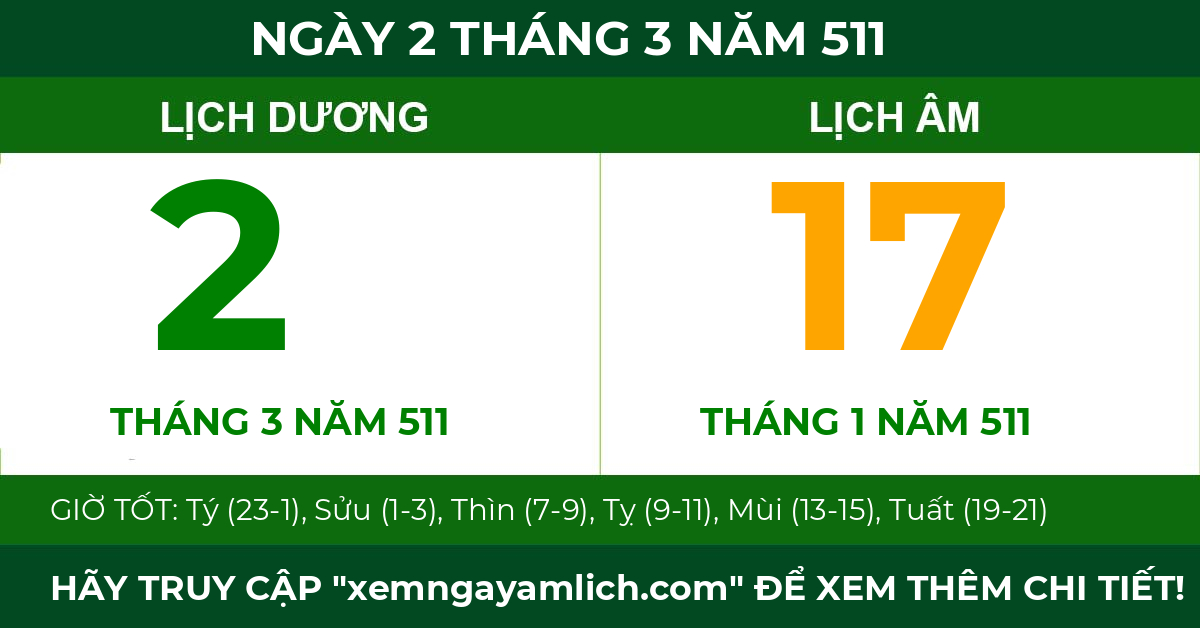 lịch âm ngày 2 tháng 3 năm 511