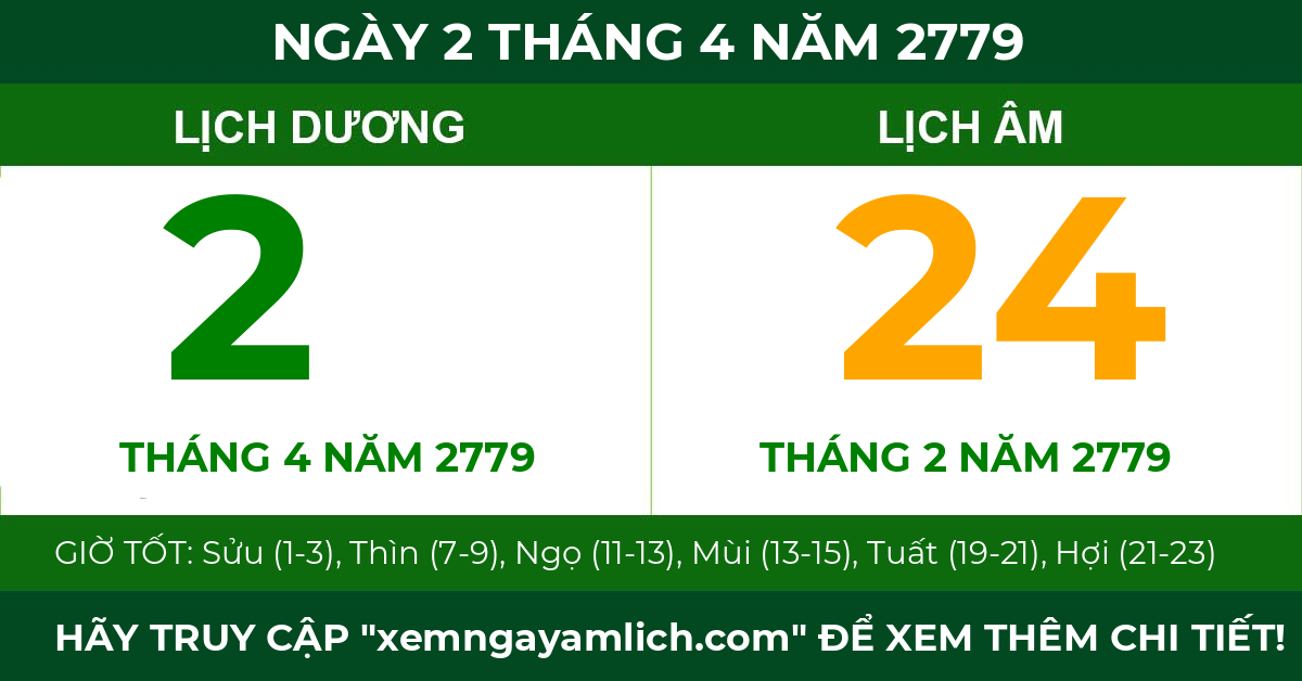 lịch âm ngày 2 tháng 4 năm 2779
