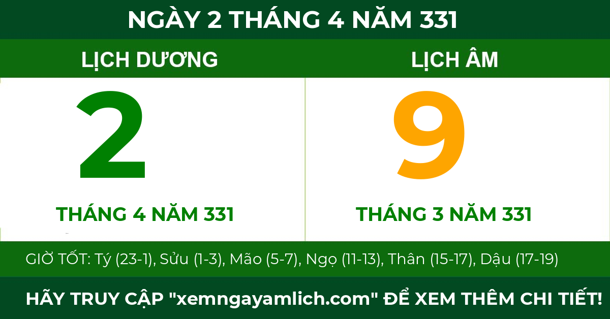 lịch âm ngày 2 tháng 4 năm 331