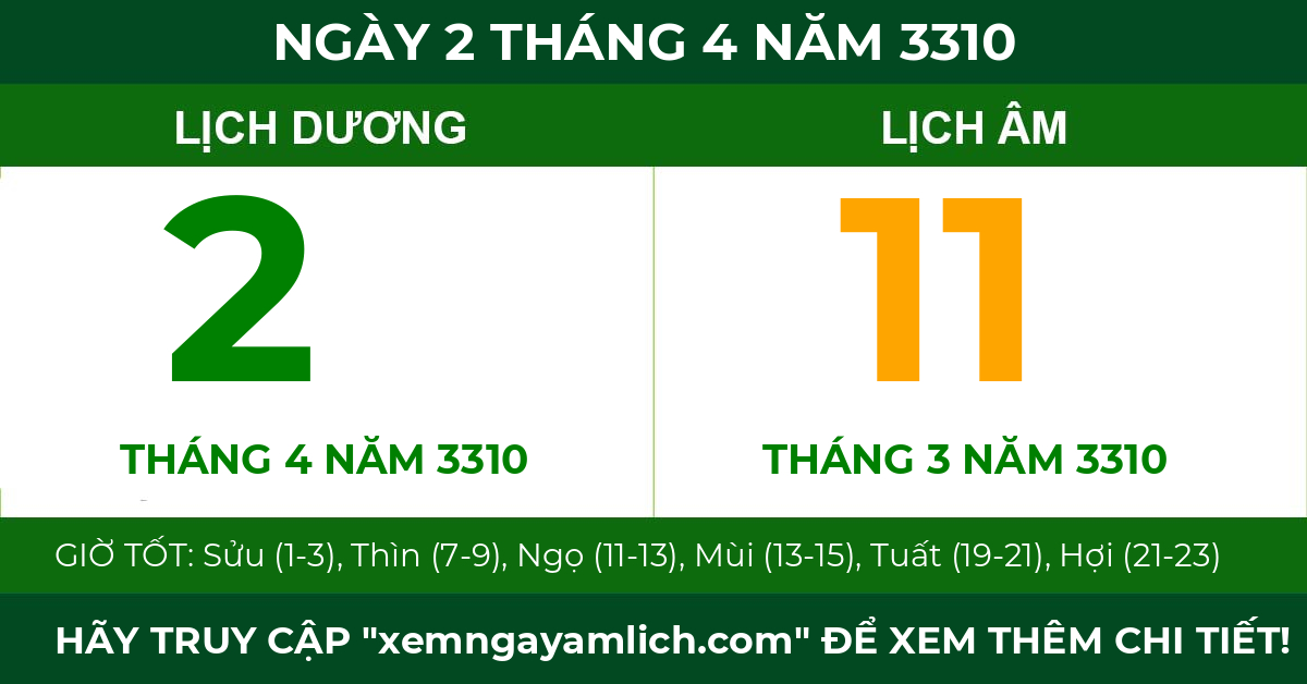 lịch âm ngày 2 tháng 4 năm 3310