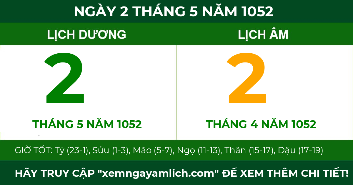 lịch âm ngày 2 tháng 5 năm 1052