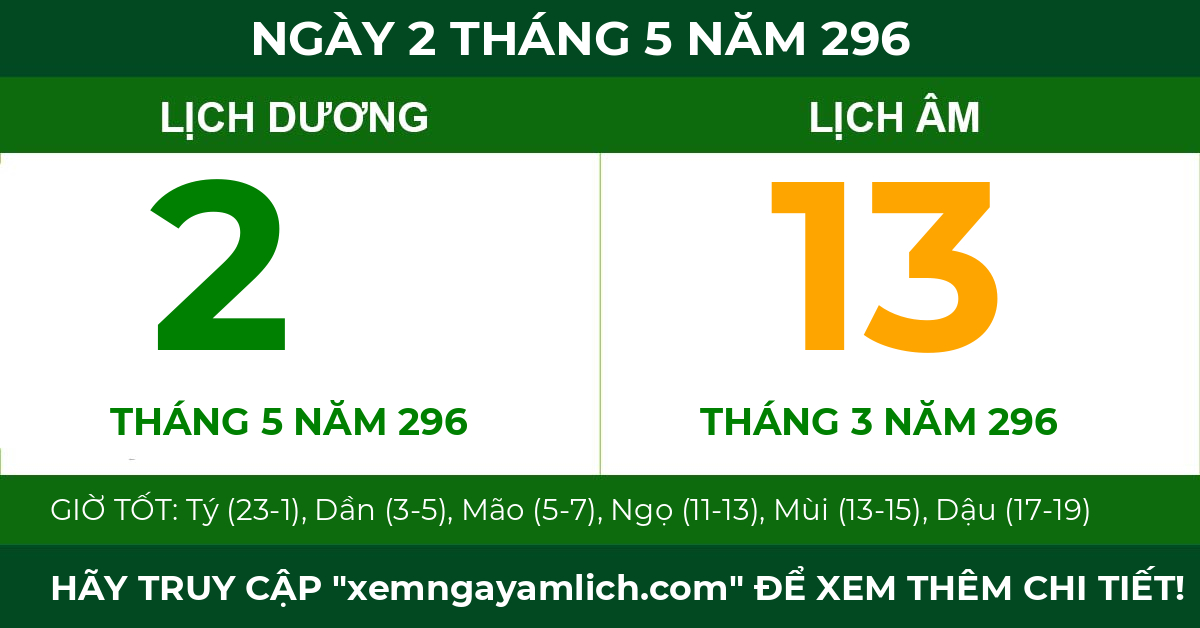 lịch âm ngày 2 tháng 5 năm 296