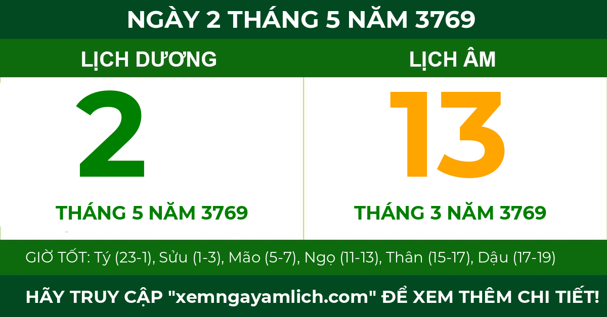 lịch âm ngày 2 tháng 5 năm 3769