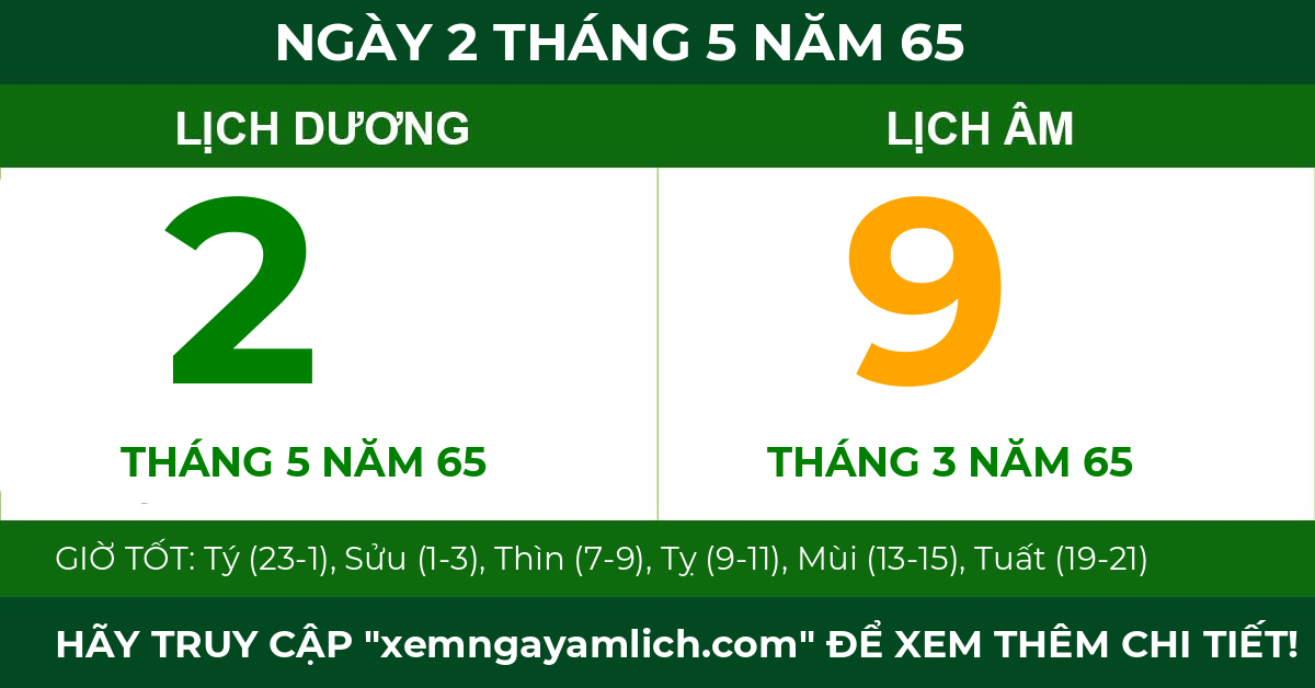 lịch âm ngày 2 tháng 5 năm 65