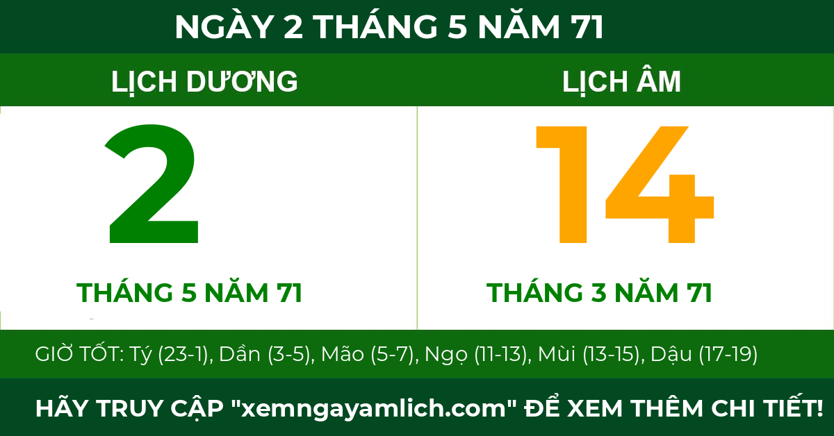 lịch âm ngày 2 tháng 5 năm 71