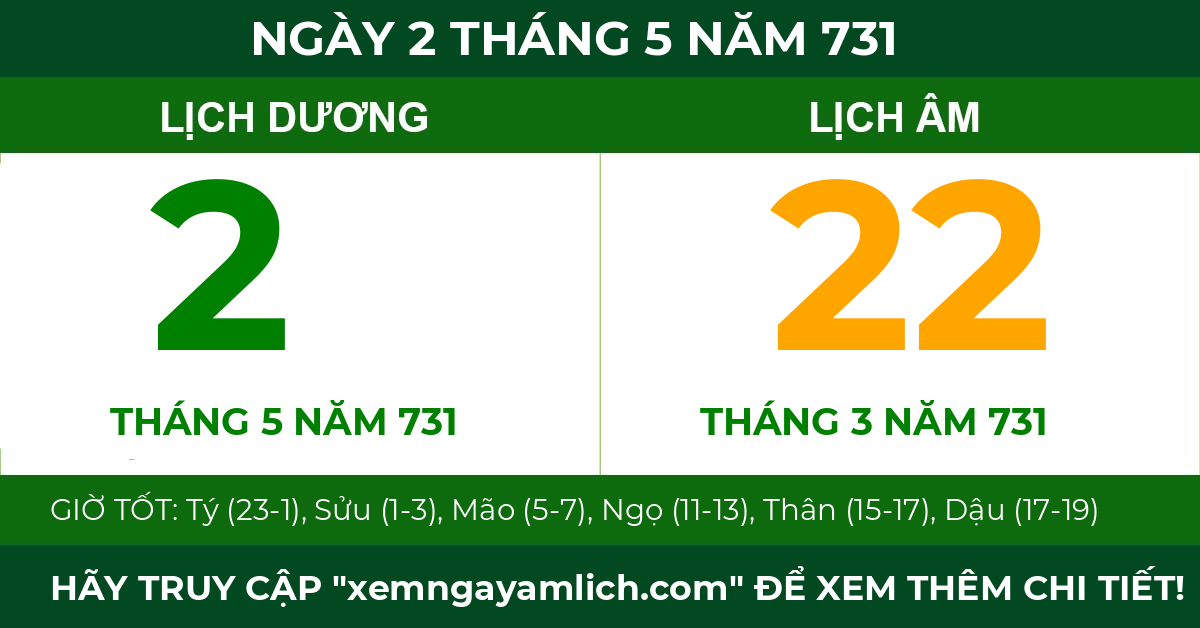 lịch âm ngày 2 tháng 5 năm 731