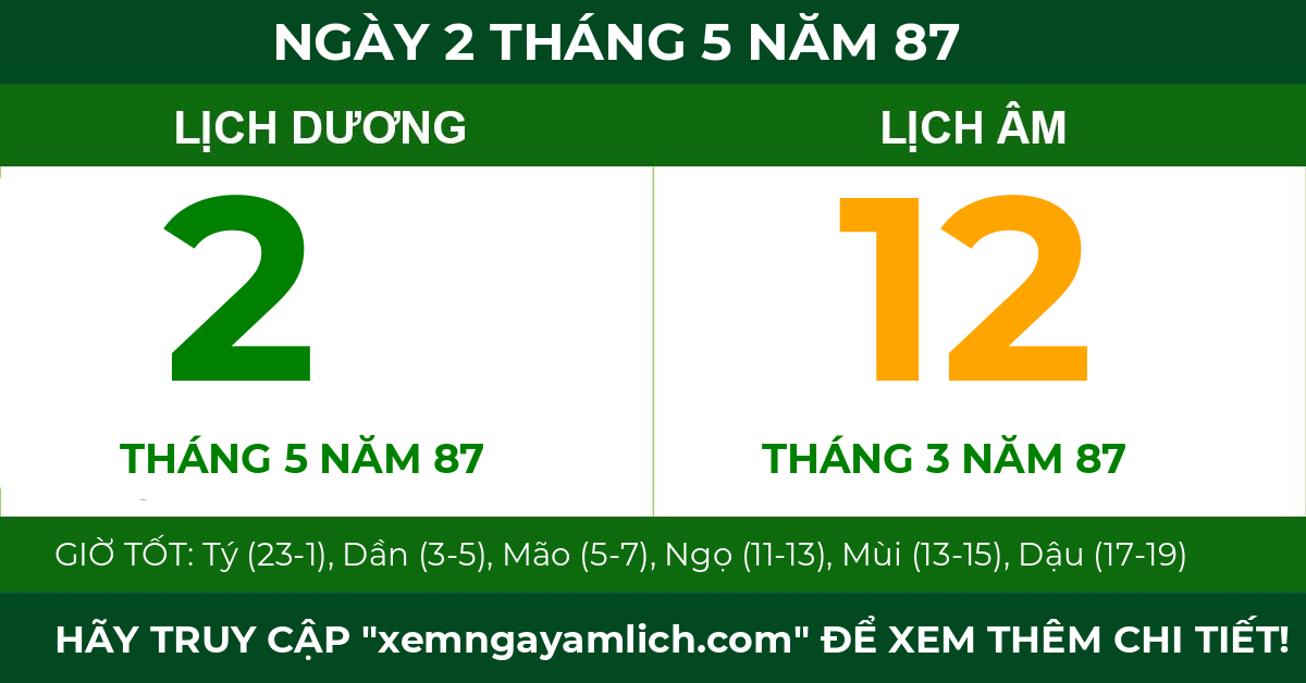 lịch âm ngày 2 tháng 5 năm 87