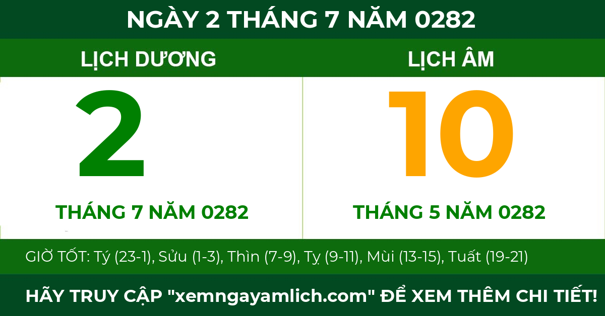 lịch âm ngày 2 tháng 7 năm 0282