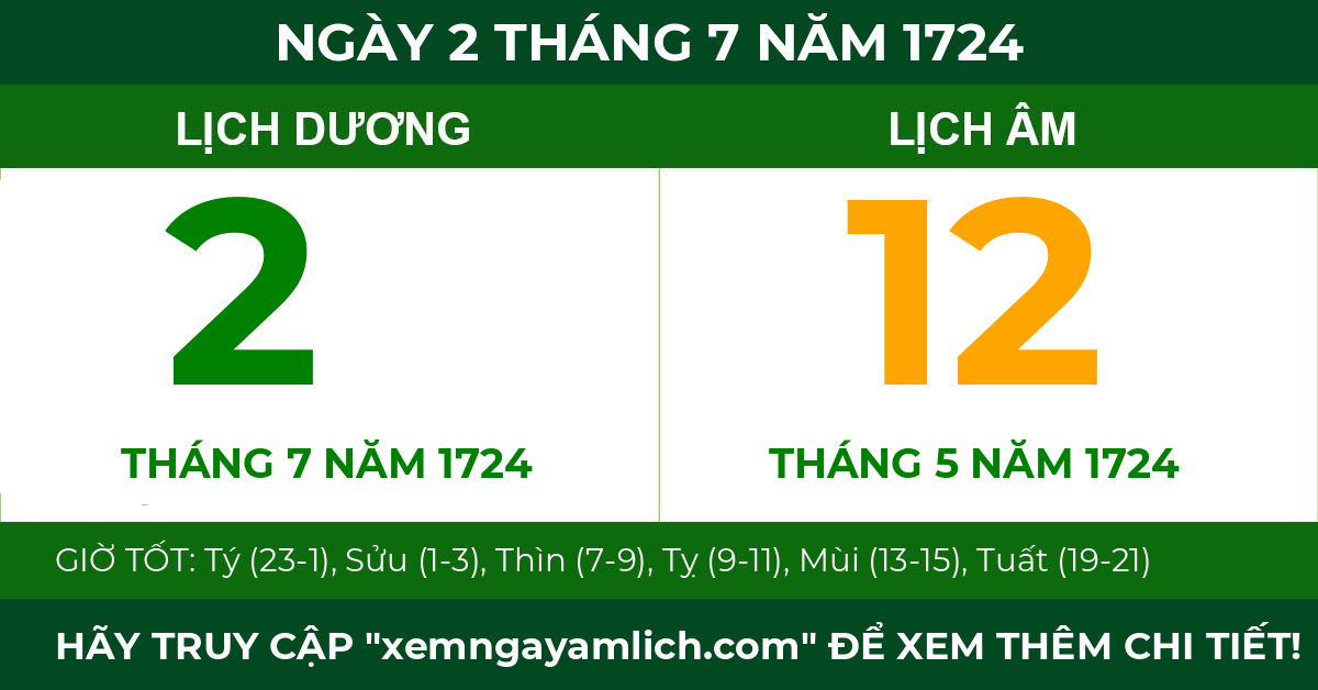 lịch âm ngày 2 tháng 7 năm 1724