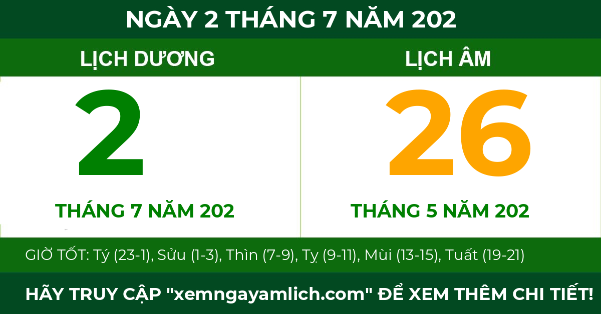 lịch âm ngày 2 tháng 7 năm 202