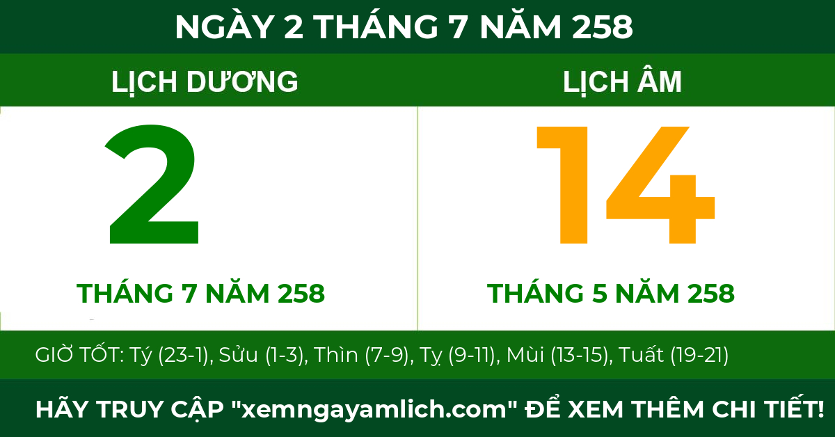 lịch âm ngày 2 tháng 7 năm 258