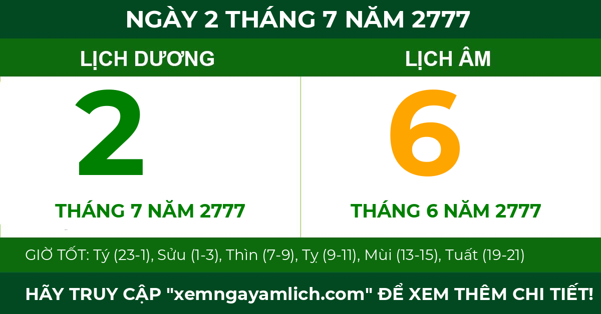 lịch âm ngày 2 tháng 7 năm 2777