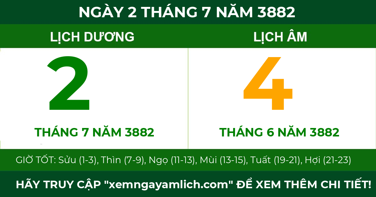 lịch âm ngày 2 tháng 7 năm 3882