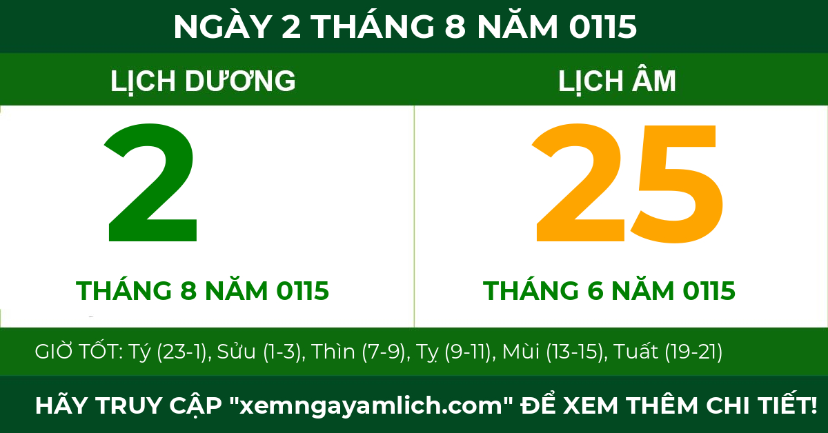 lịch âm ngày 2 tháng 8 năm 0115