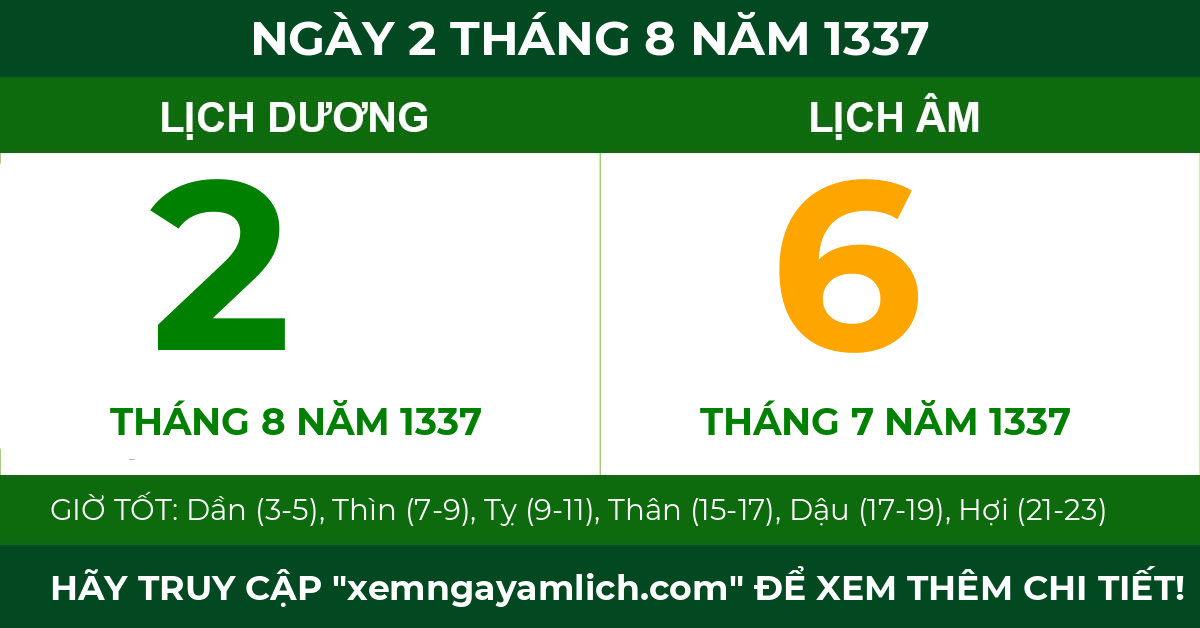 lịch âm ngày 2 tháng 8 năm 1337