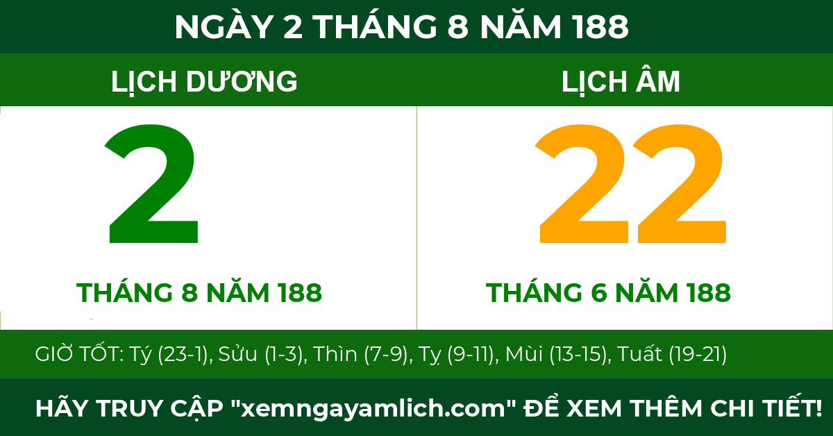 lịch âm ngày 2 tháng 8 năm 188