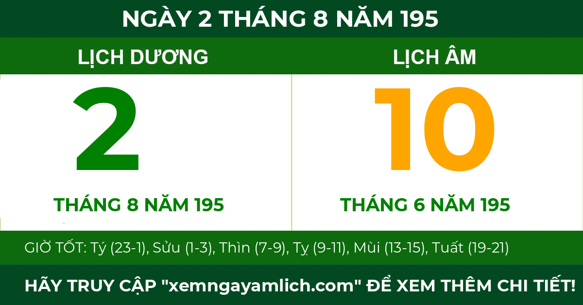 lịch âm ngày 2 tháng 8 năm 195