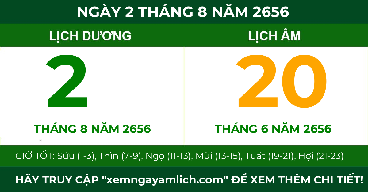 lịch âm ngày 2 tháng 8 năm 2656