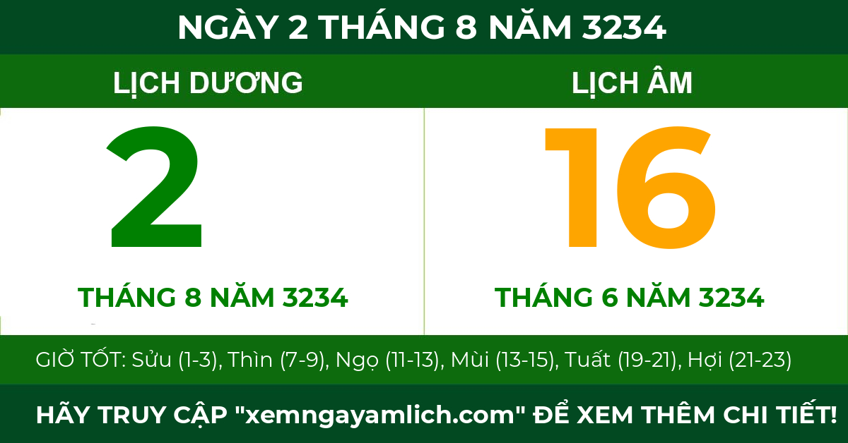 lịch âm ngày 2 tháng 8 năm 3234