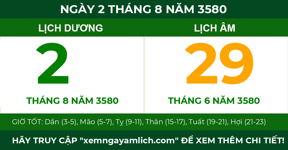 lịch âm ngày 2 tháng 8 năm 3580