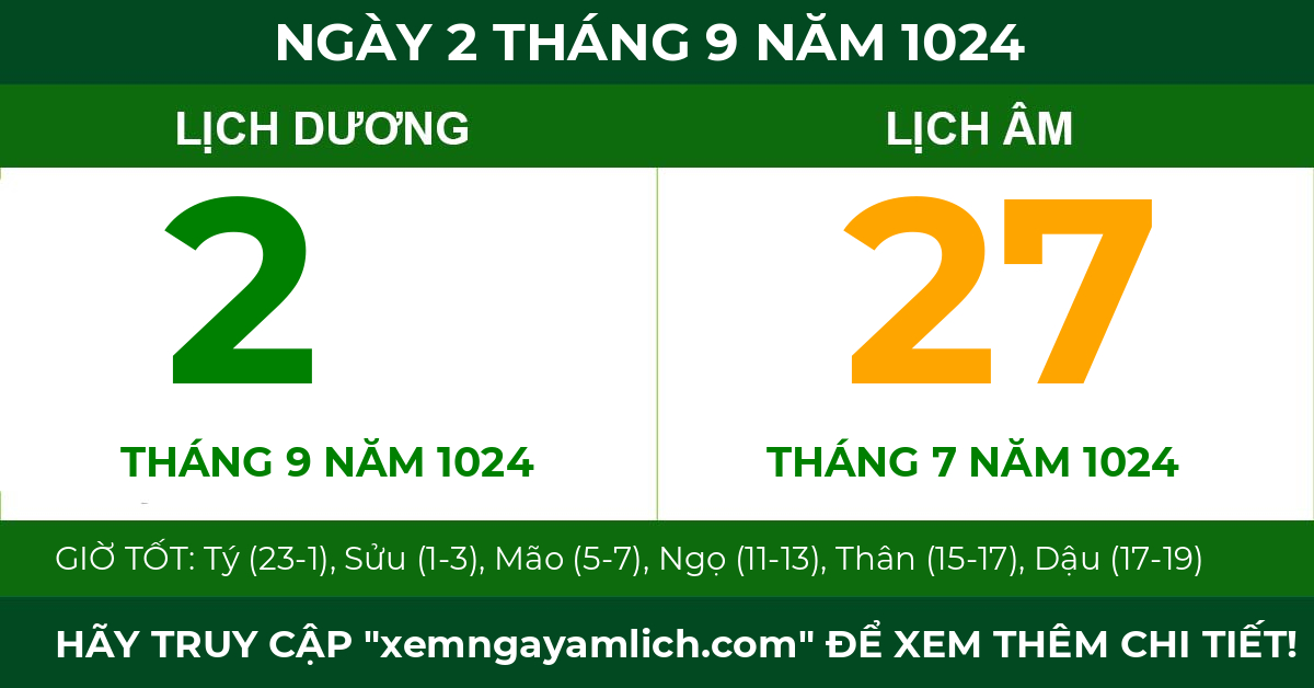 lịch âm ngày 2 tháng 9 năm 1024