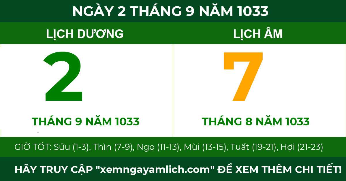 lịch âm ngày 2 tháng 9 năm 1033