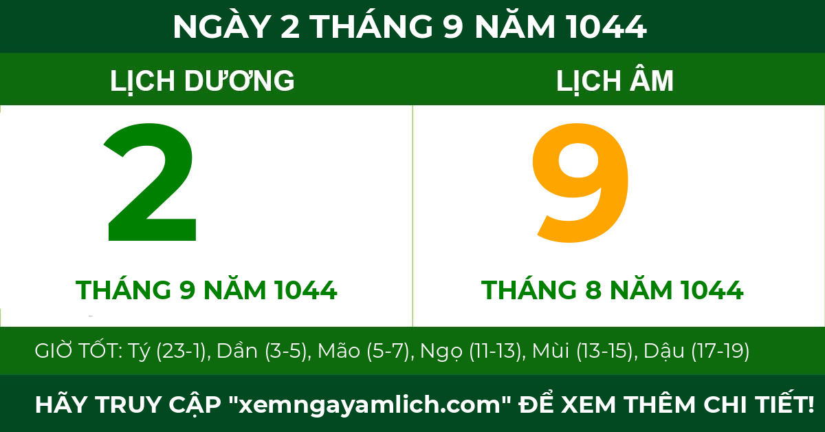 lịch âm ngày 2 tháng 9 năm 1044