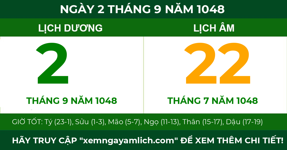 lịch âm ngày 2 tháng 9 năm 1048