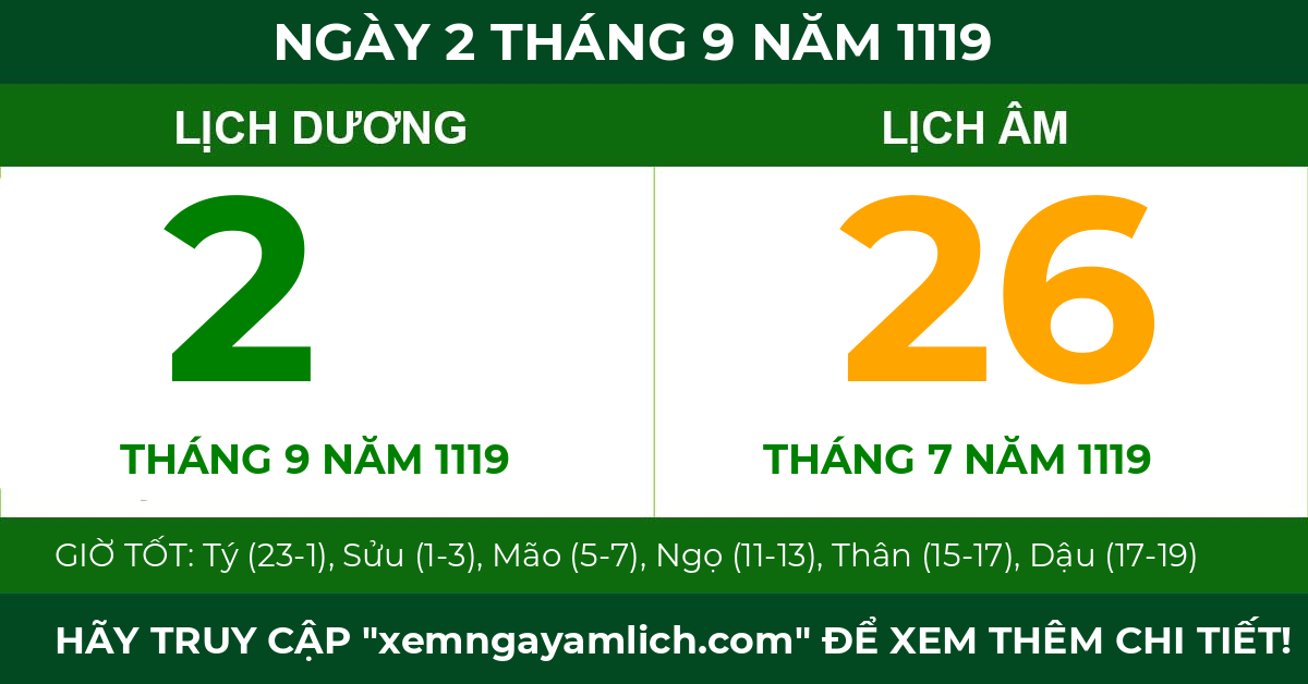 lịch âm ngày 2 tháng 9 năm 1119