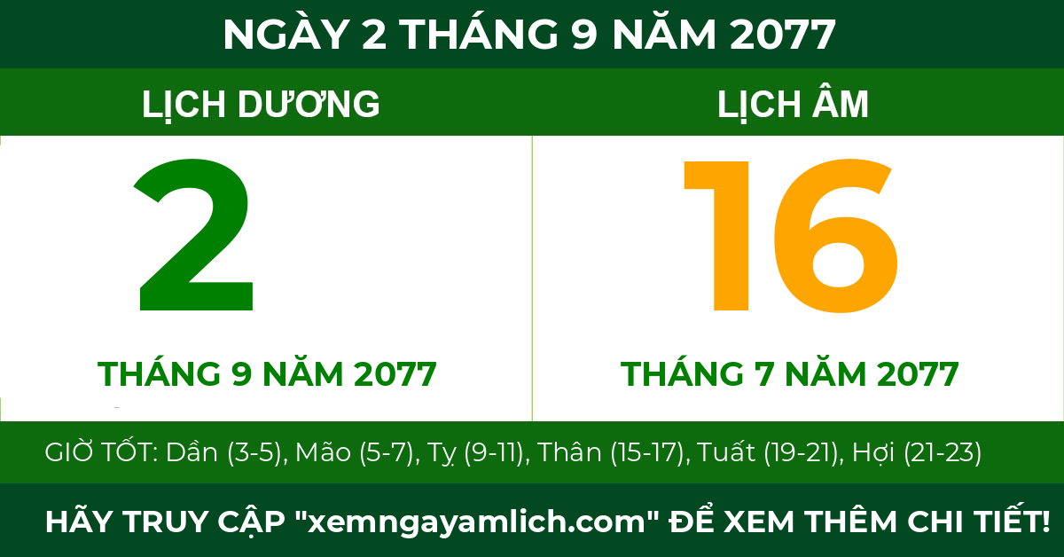 lịch âm ngày 2 tháng 9 năm 2077